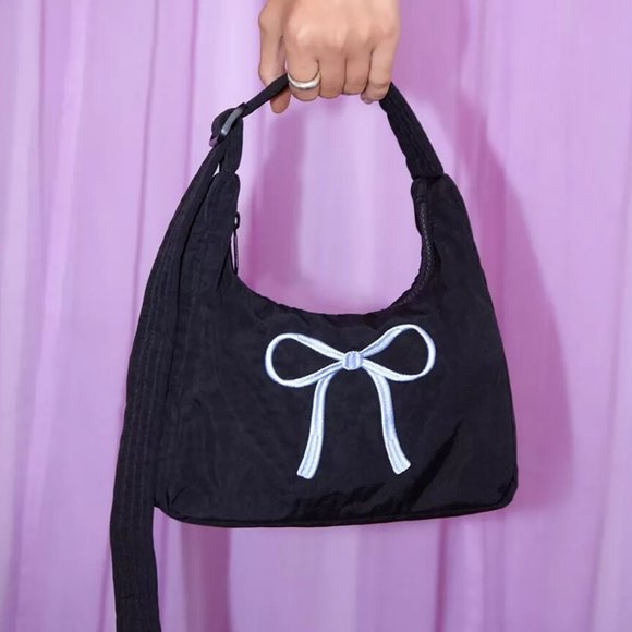 BAGGU Handbags - NWT Baggu Mini Nylon Shoulder Bag - Black Embroidered Bow